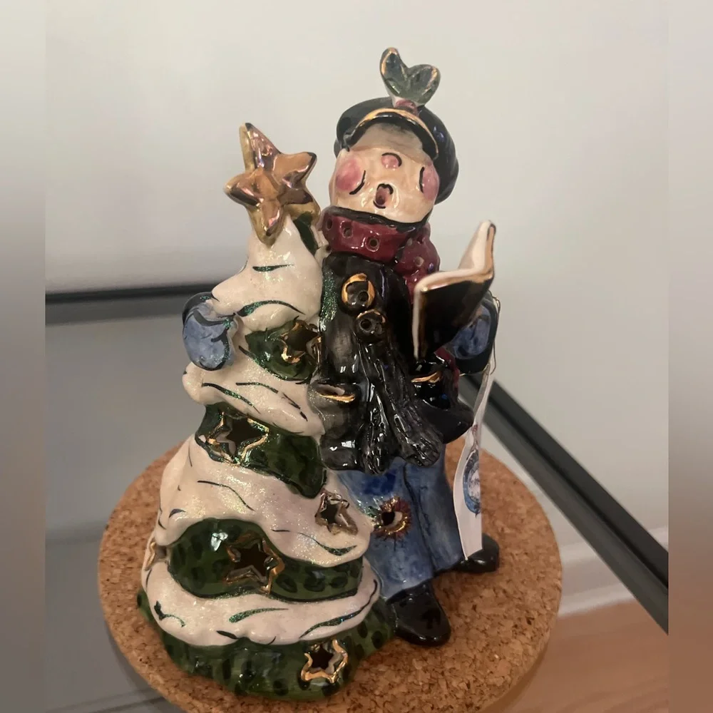 - Blue Sky Clayworks Victorian Boy Tea Light Christmas Caroler Heather Gol…